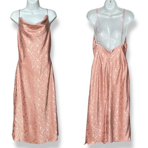 Lulus Dress Cowl Neck Pink Floral Print Iridescent Size Small Midi Side Slit - Picture 2 of 13